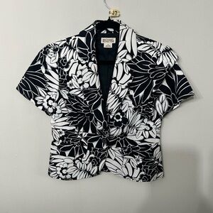 MICHAEL Michael Kors Black & White Floral Short Sleeve Jacket Size 8 NWOT